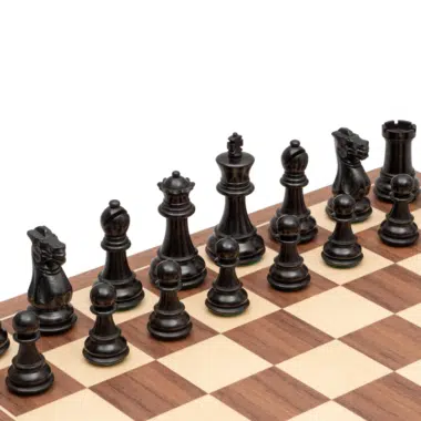 Ensemble Competition Echiquier en Bois de Noyer et d'Erable, Jeu d'Echecs en Bois de Buis & Coffret de Rangement en Bois de Rose Doré – Image 3