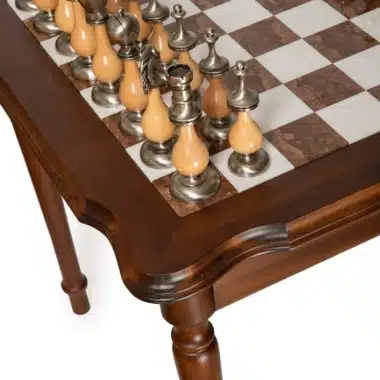 Ensemble Giant Oriental Haut de Gamme II Table en Bois, Albâtre de Toscane et Marbre de Carrare & Jeu d'Echecs en Bois et Laiton Massif – Image 11