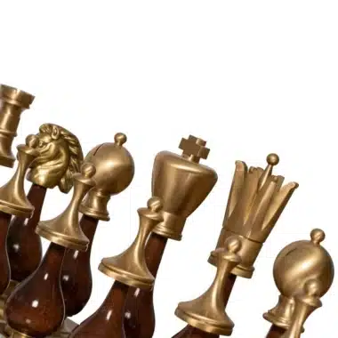 Ensemble Giant Oriental Haut de Gamme II Table en Bois, Albâtre de Toscane et Marbre de Carrare & Jeu d'Echecs en Bois et Laiton Massif – Image 9