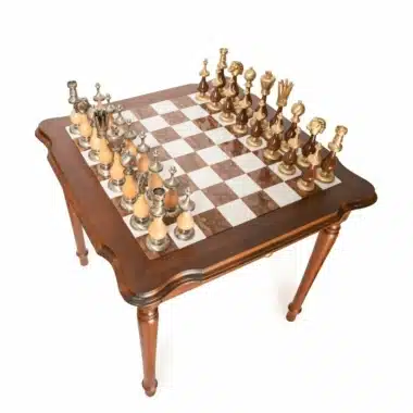 Ensemble Giant Oriental Haut de Gamme II Table en Bois, Albâtre de Toscane et Marbre de Carrare & Jeu d'Echecs en Bois et Laiton Massif – Image 5