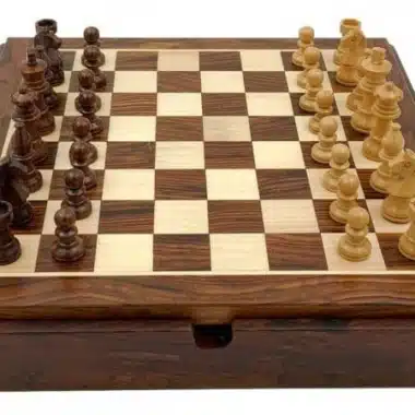Ensemble Magnétique de Voyage avec Compartiment Rangement en Bois Echecs/Backgammon et Dames – Image 3