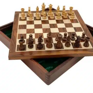 Ensemble Magnétique de Voyage avec Compartiment Rangement en Bois Echecs/Backgammon et Dames – Image 6
