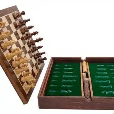Ensemble Magnétique de Voyage avec Compartiment Rangement en Bois Echecs/Backgammon et Dames – Image 4