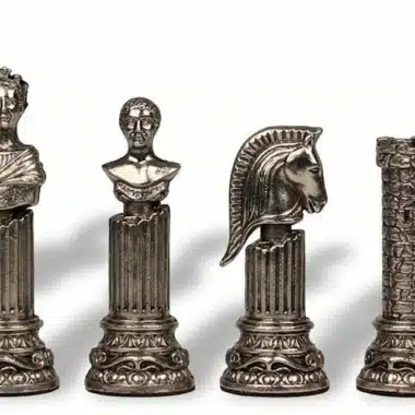 Pièces d'échecs Empire Romain VIII argentées, roi, dame, cavalier et tour