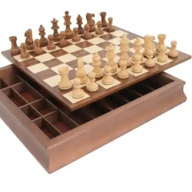 Ensemble Classic XIII avec échiquier ouvert, pièces en bois de rose et coffret de rangement