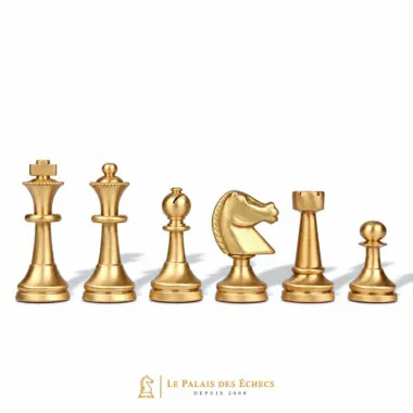 Pièces d'échecs Staunton en laiton doré, dame, fou, cavalier et tour