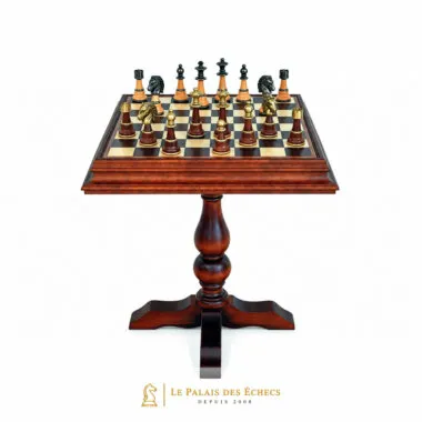 Table échiquier Staunton XL en racine de bruyère avec pièces en laiton massif
