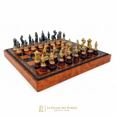 Ensemble Mary Stuart II avec échiquier en similicuir et pièces en métal massif