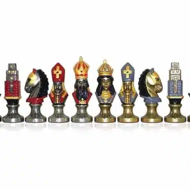Ensemble "Moncada III" Echiquier en Bois d'Erable & Jeu d'Echecs en Métal Massif Peint à la Main