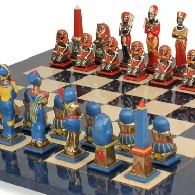 Ensemble Egypte III Echiquier en Bois d'Erable & Jeu d'Echecs en Métal Massif Peint à la Man – Image 6
