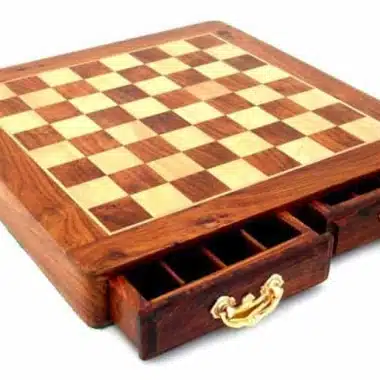 Ensemble Arabic Style III Echiquier en Bois de Rose Doré et d'Erable & Jeu d'Echecs en Métal et Bois Massif – Image 3
