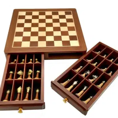 Ensemble Classic III Echiquier en Bois de Rose Doré et dErable & Jeu d'Echecs en Bois et Métal Massif – Image 3