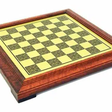 Ensemble "Mignon Flower III" Echiquier sur Pied en Bois Massif Effet Laiton et Jeu d'Echecs en Métal Massif