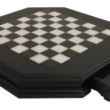 Échiquier noir et blanc en bois massif et plateau en albâtre avec tiroir de rangement