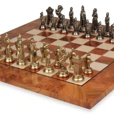 Ensemble Mary Stuart VI Echiquier en Bois d'Orme et de Bruyère et Jeu d'Echecs en Métal – Image 4