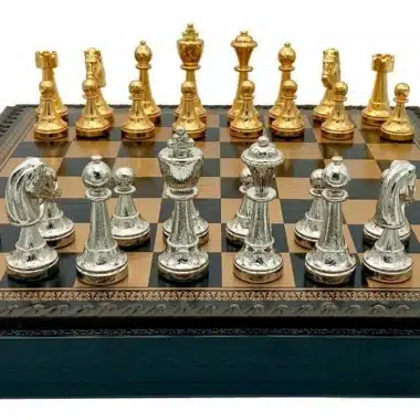 Ensemble Classic Flower 1 Echiquier et Jeu d'Echecs en Métal Plaqué Or et Argent – Image 4