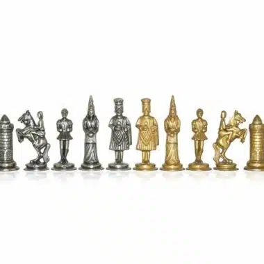 Ensemble "Camelot" Echiquier en Similicuir & Jeu d'Echecs en Métal Massif