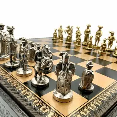 Ensemble Lanzichenecchi II Echiquier Noir avec Rangement et Jeu d'Echecs en Métal – Image 3