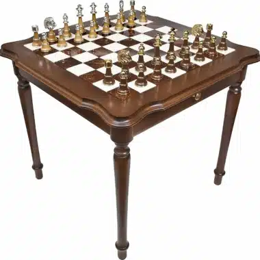 Ensemble Staunton XL IV Table d'Echec en Bois et Marbre de Carrare & Jeu d'Echecs en Bois et