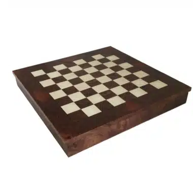 Echiquier en Bois de Bruyère avec Compartiment de Rangement en Cuir - 42 x 42 cm