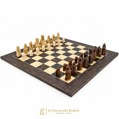 Ensemble Ile de Lewis complet sur échiquier en ébène et érable