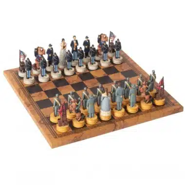 Ensemble Guerre de Sécession II Echiquier en Similicuir Carte du Monde et Pièces d'Echecs Guerre de Sécession