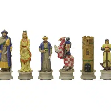 Jeu d'échecs Croisade II, pièces peintes représentant rois et chevaliers