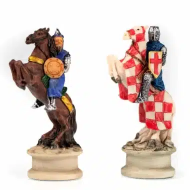 Cavaliers Croisade II, détail des deux chevaliers à cheval peints à la main