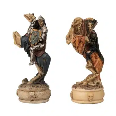 Ensemble Mort-Vivant II Echiquier en Similicuir Noir Avec Rangement et Jeu d'Echecs en Résine Peint à la Main – Image 10