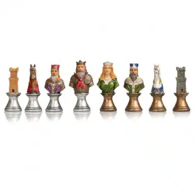 Ensemble Buste Médieval II Echiquier Noir et Doré en Similicuir et Jeu d'Echecs en Résine Peint à la Main – Image 9