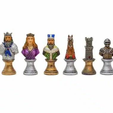 Ensemble Buste Médieval II Echiquier Noir et Doré en Similicuir et Jeu d'Echecs en Résine Peint à la Main – Image 10