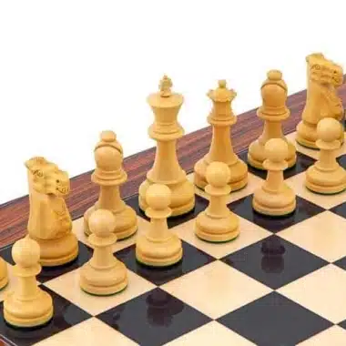 Ensemble "Supreme" Echiquier en Bois de Rose, Jeu d'Echecs en Bois de Rose et de Buis & Coffret de Rangement en Placage de Racine