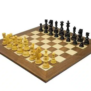 Ensemble Sun Tzu complet : échiquier noyer et érable avec pièces ivoire et ébène