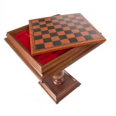 Coffret table avec échiquier amovible et compartiment de rangement doublé rouge