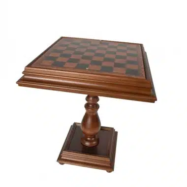 Table d'échecs Empire Lounge vue de trois quarts avec échiquier en similicuir