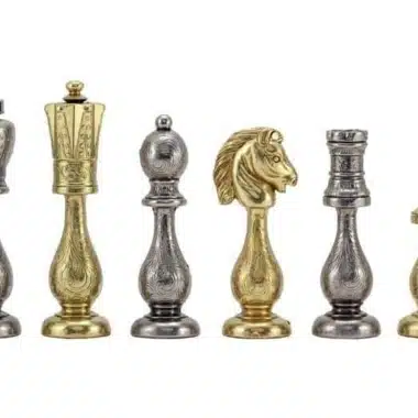 Ensemble Arabic Style IV Echiquier en Similicuir avec Rangement et Jeu d'Echecs en Métal Plaqué Or et Argent – Image 6