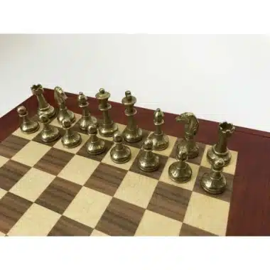 Ensemble Mignon Flower XI Echiquier avec Rangement en Bois de Noyer et Erable et Jeu d'Echecs en Métal – Image 4