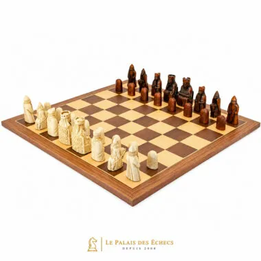 Ensemble Ile de Lewis complet sur échiquier en bois de noyer et d'érable