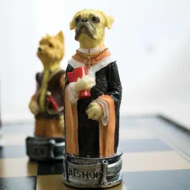 Ensemble Chiens et Chats Echiquier en Similicuir et Jeu d'Echecs en Résine – Image 3