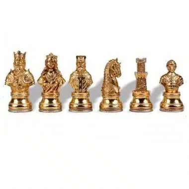 Jeu d'Echecs en Etain Plaqué Or et Argent"Buste Médiéval"
