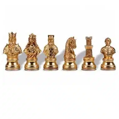 Ensemble Buste Médieval Haut de Gamme III Echiquier en Bois Plateau de Jeu en Albâtre et Jeu d'Echecs en Etain Plaqué Or et Argent – Image 10