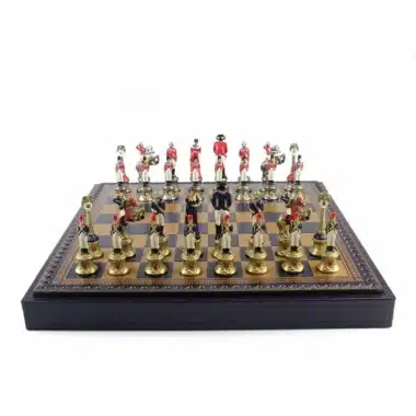 Ensemble Napoléon III Echiquier  en Similicuir & Jeu d'Echecs en Métal Massif Peint à la Main – Image 5
