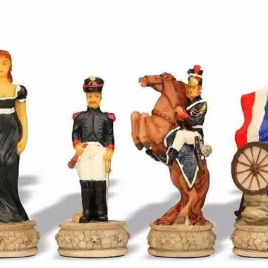 Ensemble Bataille de Waterloo II Echiquier en Bois de Rose avec Tiroir de Rangement & Jeu d'Echecs en Résine Peint à la Main – Image 4