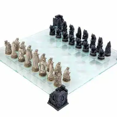 Ensemble Vampire & Loup Garou complet sur échiquier en verre, vue générale
