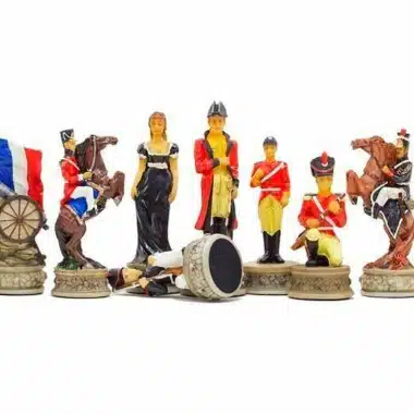 Ensemble Bataille de Waterloo II Echiquier en Bois de Rose avec Tiroir de Rangement & Jeu d'Echecs en Résine Peint à la Main – Image 3