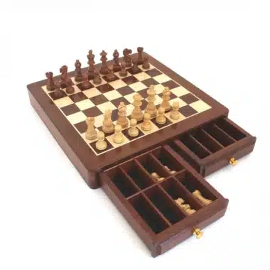 Ensemble Classic XVI Echiquier avec Rangement en Bois d'Erable et de Rose Doré et Jeu d'Echecs en Bois de Rose Doré
