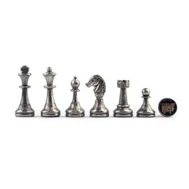Ensemble Arabesque Echiquier en Bois avec Tiroir de Rangement et Jeu d'Echecs Staunton en Metal – Image 9