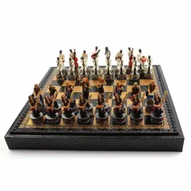 Jeu d'Échecs Jazz vs Rock - Échiquier et Backgammon à rangement en similicuir & Pièces en résine