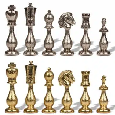 Grand Jeu d'Echecs en Métal &  Échiquier en Cuir Véritable avec Tiroir de Rangement – Image 8