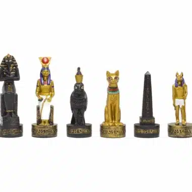 Jeu d'Echecs Égypte Ancienne en Résine &  Échiquier en Similicuir avec Compartiment de Rangement – Image 3